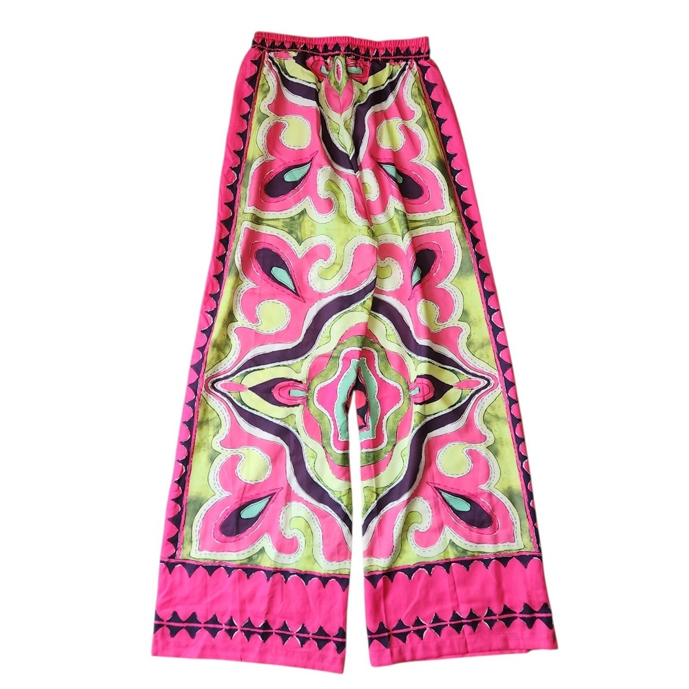 AKIRA Pants Wide Leg Colorful Lightweight Size S‎ Bohemian Elastic Waist - Picture 3 of 8